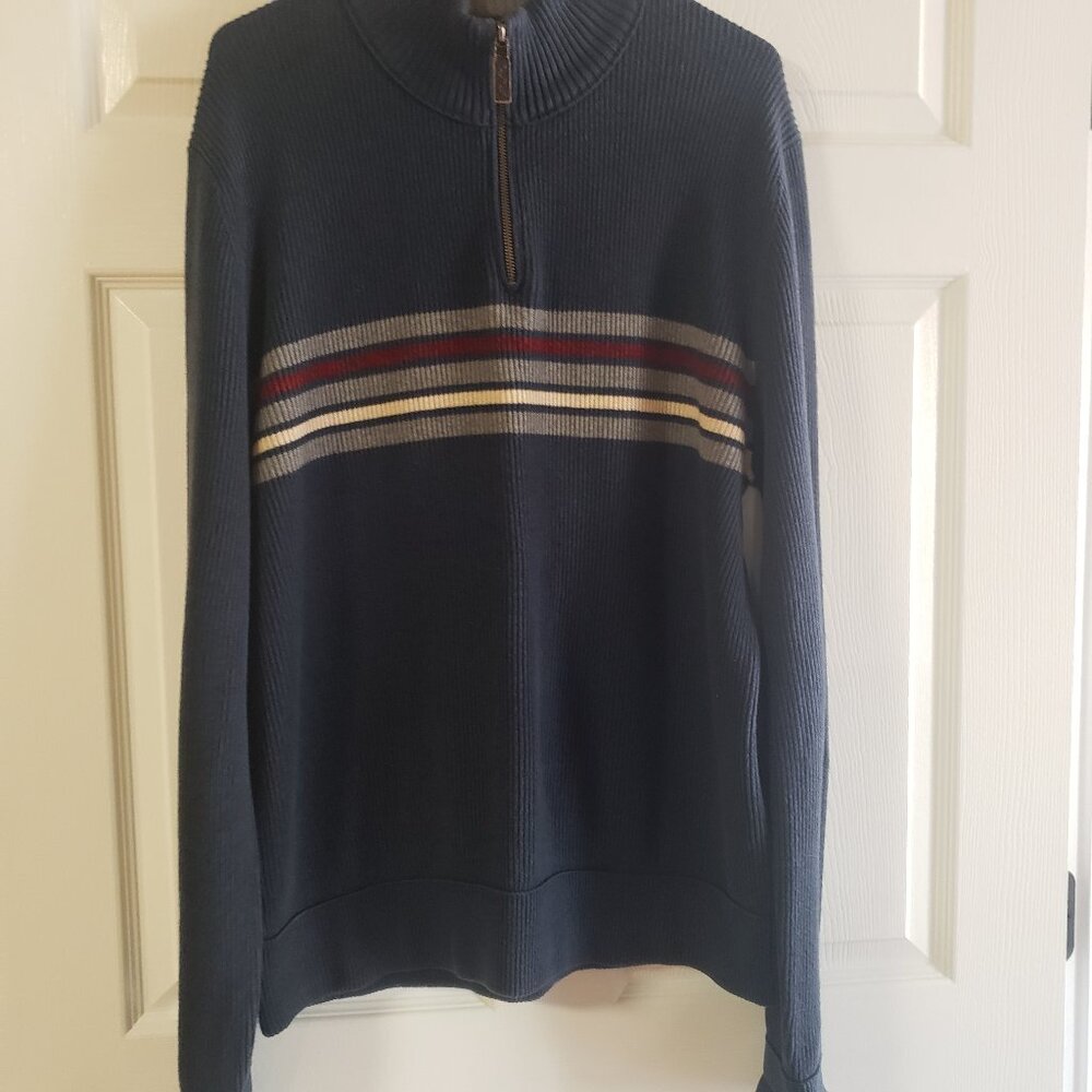 Eddie Bauer Men's Quarter Zip Sweater Blue w/Stripe‎ Size XLT